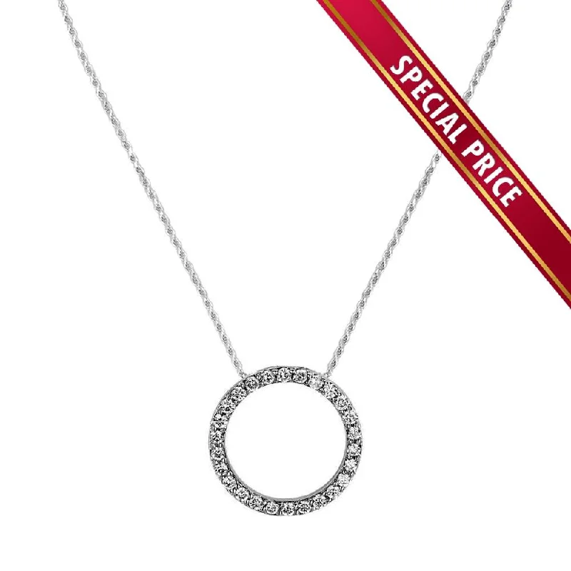 Stunning necklaces and pendants with sapphire gemstones for a luxurious blue hue-Rhodium Plated 925 Sterling Silver Clear CZ Open Circle Necklace 20mm - SPR00001