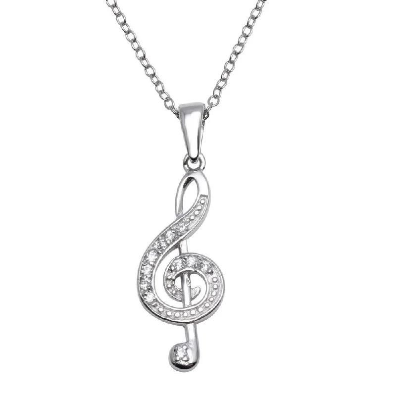 Best necklaces and pendants with cubic zirconia for a budget-friendly dazzling effect-Rhodium Plated 925 Sterling Silver Treble Clef Pendant Necklace - STP01118