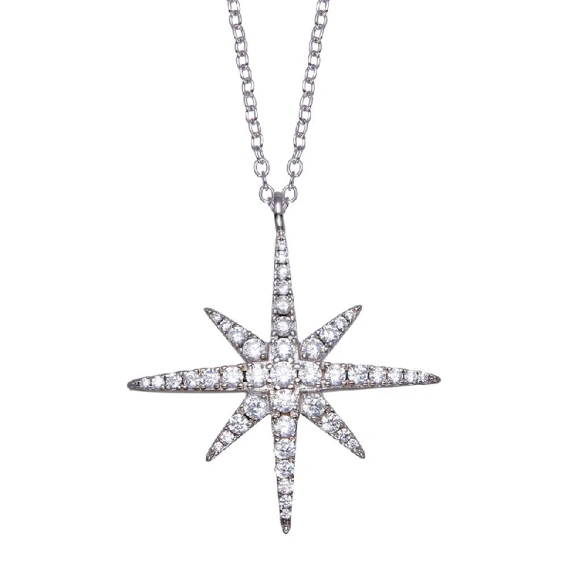 Beautiful necklaces and pendants with butterfly motifs for a whimsical style-Rhodium Plated 925 Sterling Silver Snow Flakes CZ Necklace - BGP01361