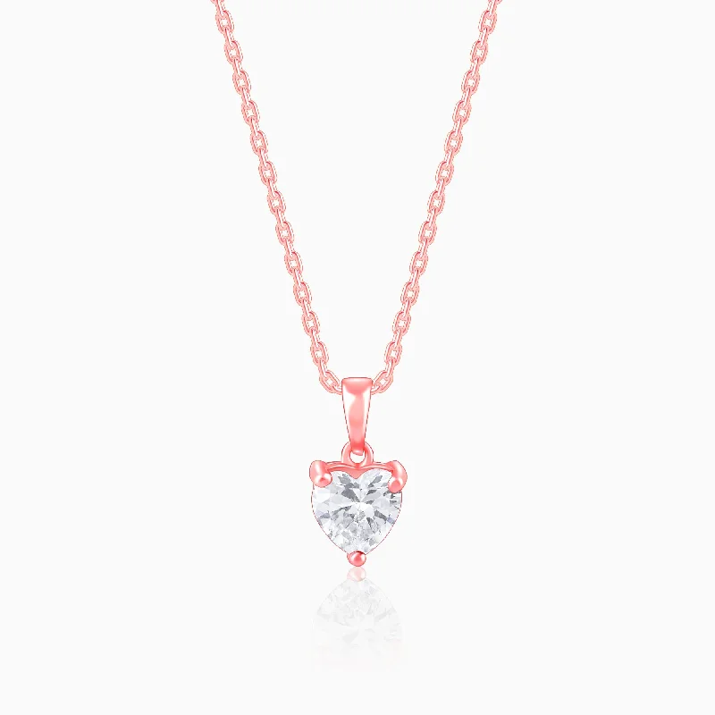 Best necklaces and pendants with art deco elements for a vintage, glamorous design-Rose Gold Solitaire Heart Pendant With Link Chain