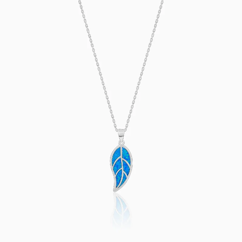 Beautiful necklaces and pendants with diamond-encrusted designs for maximum sparkle-Silver Mystic Blue Leaf Pendant with Link Chain