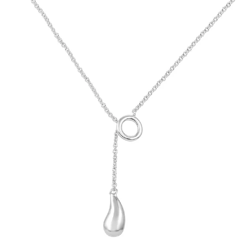 Unique necklaces and pendants with artistic shapes for a creative, one-of-a-kind design-Clearance-Rhodium Plated 925 Sterling Silver Teardrop Necklace - STP00002