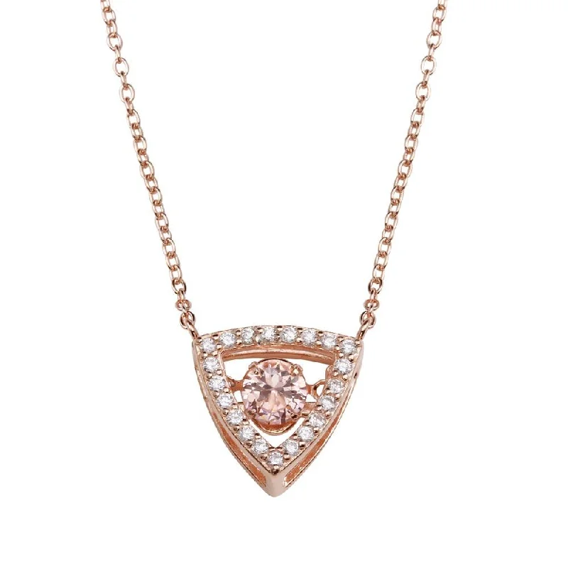 Necklaces and pendants with diamond pendants for a luxurious sparkling effect-Rose Gold Plated 925 Sterling Silver Open Triangle Pendant Necklace with Pink Dancing CZ - STP01639RGP