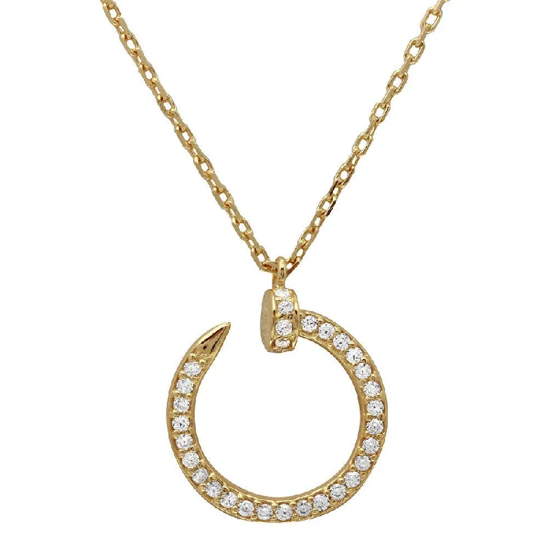 Elegant necklaces and pendants with onyx stones for a sleek, polished look-Gold Plated 925 Sterling Silver Round Nail Pendant Necklace - GMN00021GP