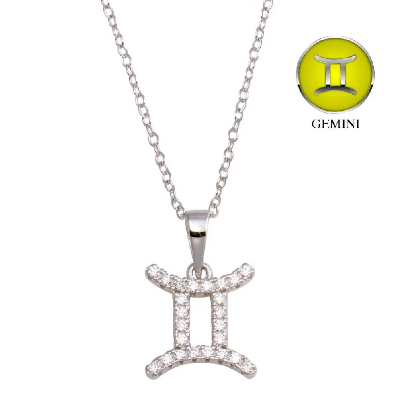 Unique necklaces and pendants with tree of life motifs for nature-inspired elegance-Rhodium Plated 925 Sterling Silver Gemini CZ Zodiac Sign Necklace - BGP01332