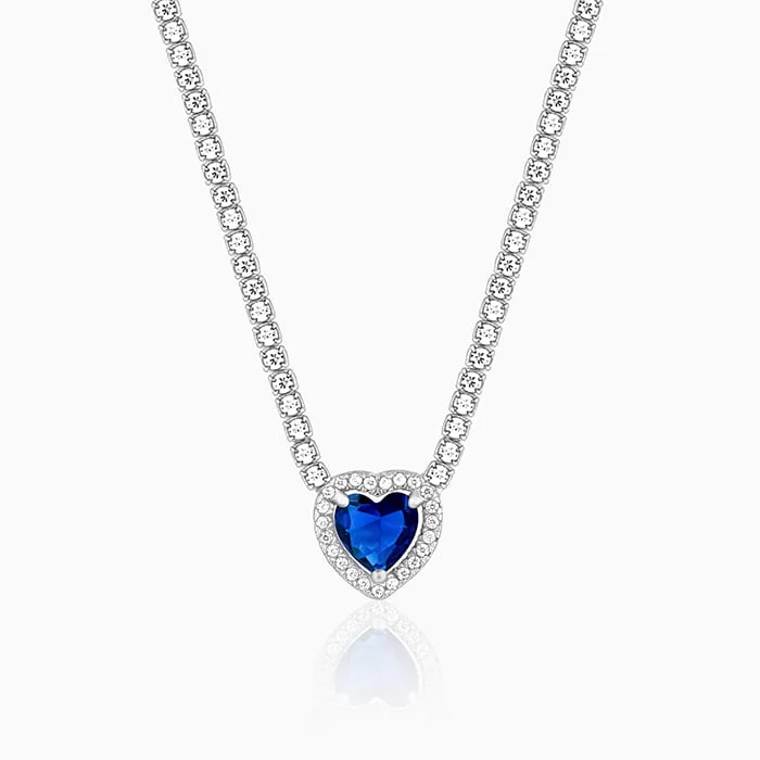 Necklaces and pendants with engraved messages for a deeply personal, sentimental gift-Silver Solitaire Blue Heart Necklace