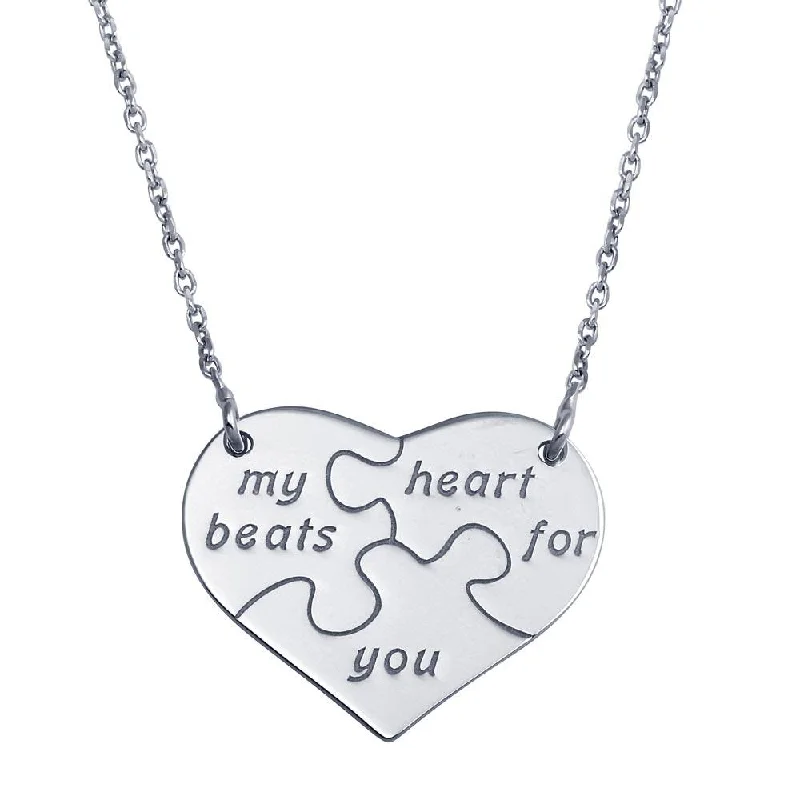 Necklaces and pendants with geometric pendants for a clean, contemporary design-Rhodium Plated 925 Sterling Silver Puzzle Heart Necklace - SOP00114