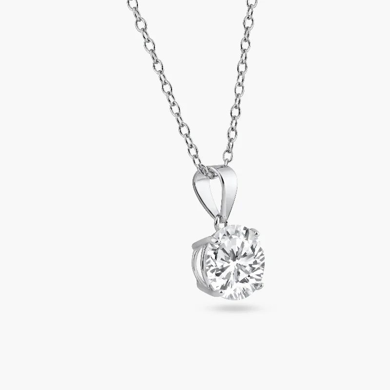 Beautiful necklaces and pendants with diamond-encrusted designs for maximum sparkle-Rhodium Plated 925 Sterling Silver Round Clear CZ Solitaire Necklace - STP01628RH