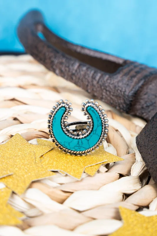 Rings with pave-set gemstones for brilliance -SALE! Turquoise Stockton Naja Silvertone Ring