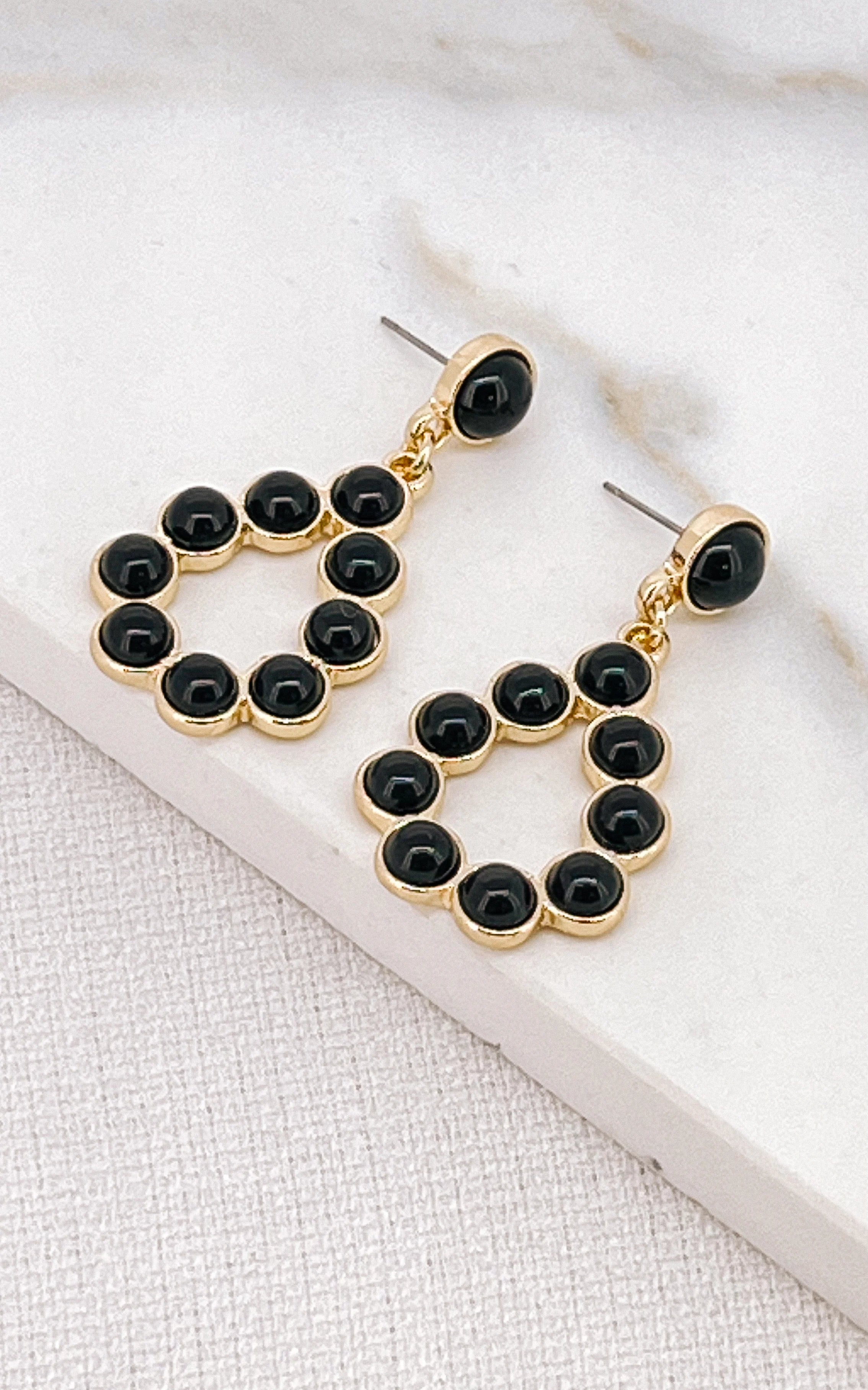 Drop Earrings for Party Look -Envy Gold & Black Teardrop Earrings