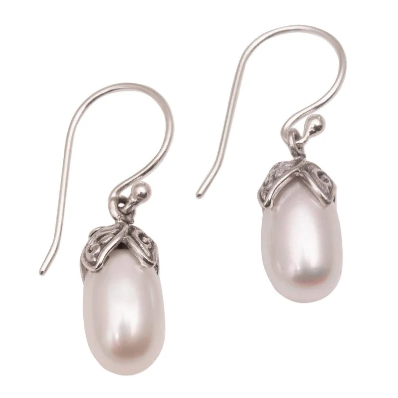 Drop Earrings with Floral Motifs -NOVICA Moonlight Seeds, Cultured pearl dangle earrings - 1.2*0.3