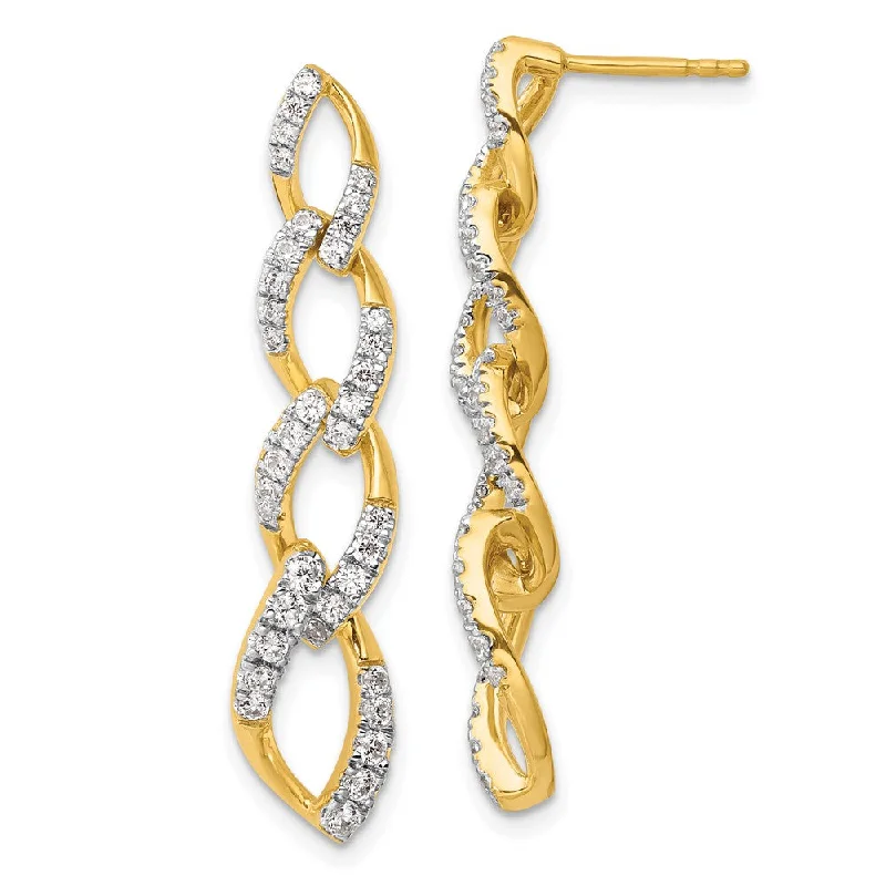 Hippie Drop Earrings with Beads -14k Yellow Gold 1 ct Lab Grown Diamond Twisted Link Dangle Earrings VS Clarity, G-H Color