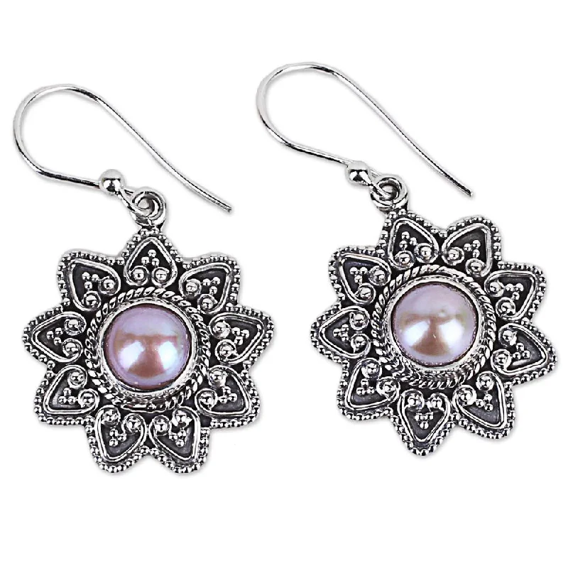 Diamond Drop Earrings for Luxury -Sterling Silver 'Passionate Flower' Cultured Pearl Earrings