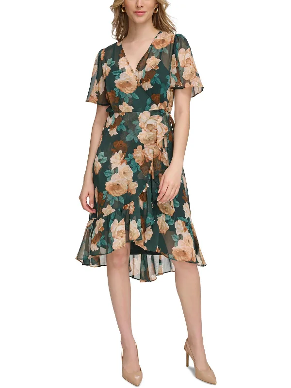 Party Dresses for Celebration -Womens Faux Wrap Chiffon Wrap Dress