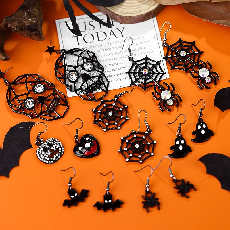 Drop Earrings for Birthday Celebration -Wholesale Halloween Creative Funny Dark Ghost Bat Spider Skull Earrings