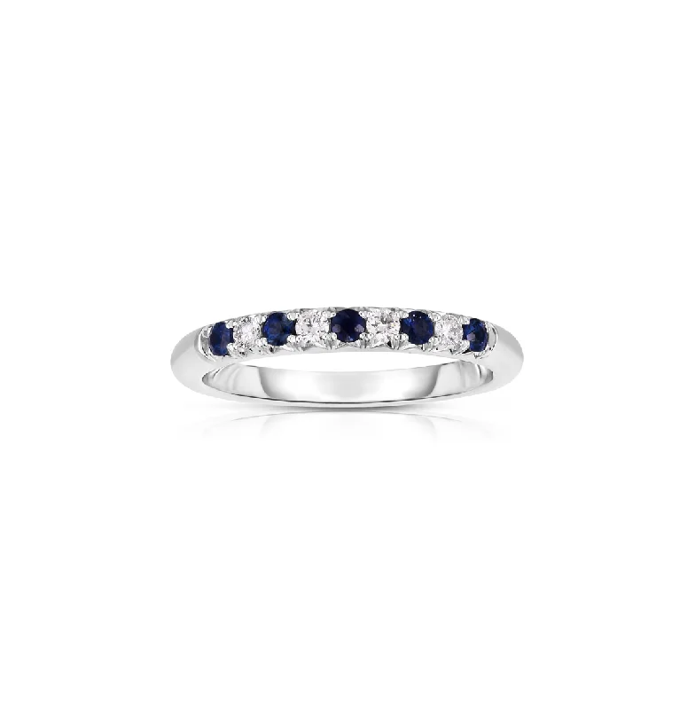 Rings with raw jade for natural calm -Sabel Collection White Gold Alternating Blue Sapphire and Diamond Ring