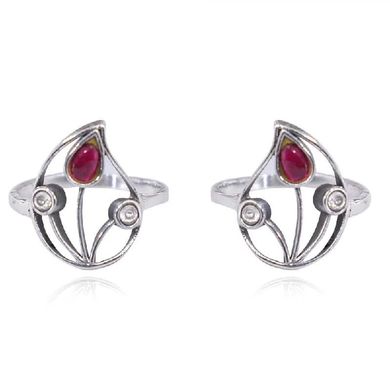 Rings with raw garnet stones for texture -Silver 92.5 Aam Ras Red Stone Toe Ring