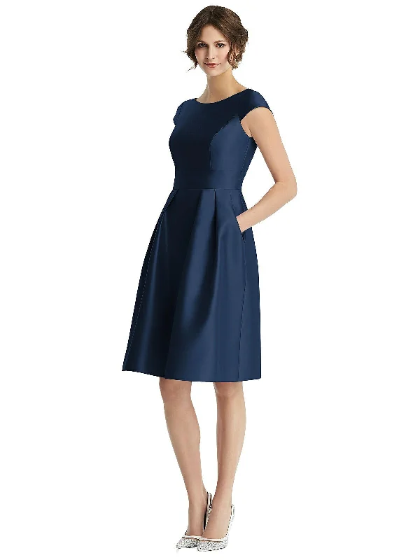 Long-sleeved Dresses for Coverage -Cap Sleeve Pleated Cocktail Dress with Pockets