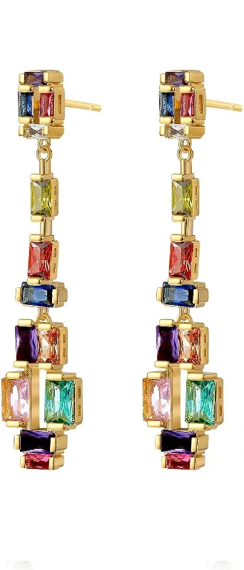 Drop Earrings for Casual Outfit -18k Gold Chandelier Multi Emerald Cut Drop Earrings