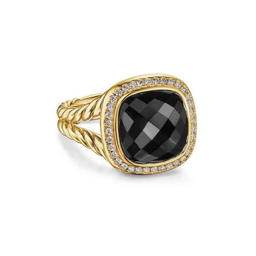 Rings with natural amber for warm glow -Albion Ring in 18K Yellow Gold with Black Onyx and Diamonds, 11mm, Size 6