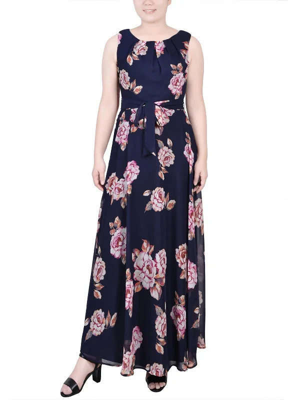 Short-sleeved Dresses for Summer -Petites Womens Chiffon Floral Maxi Dress