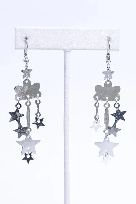 Maximalist Drop Earrings for Bling -Silver Star/Cloud Drop Earrings - EAR3270SI