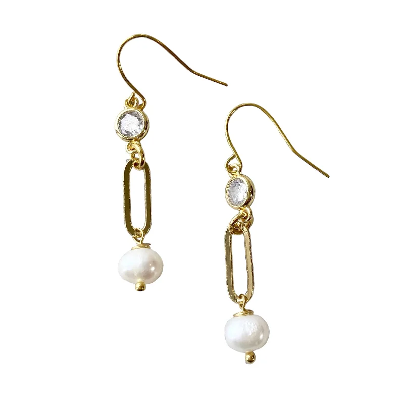 Drop Earrings for Shopping Trip -Gold And Pearl Paperclip Earrings