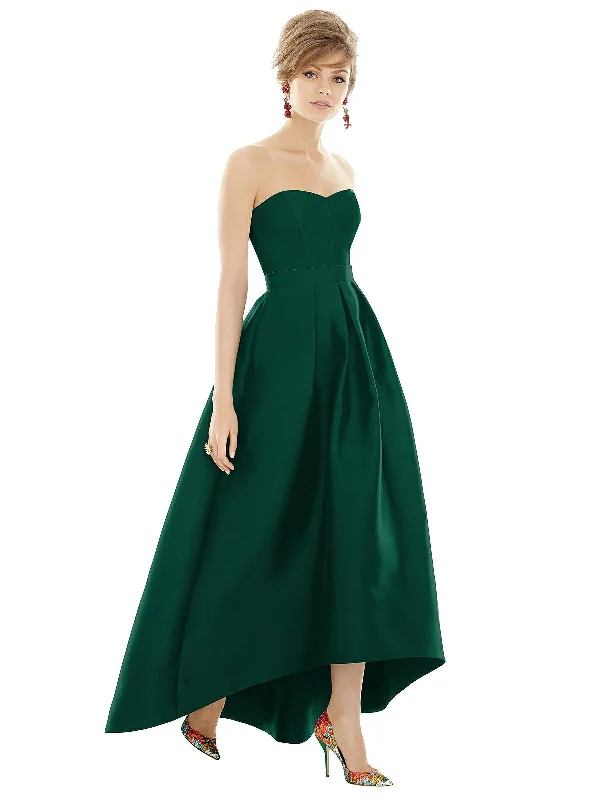 Sleeveless Dresses for Coolness -Strapless Satin High Low Dress with Pockets