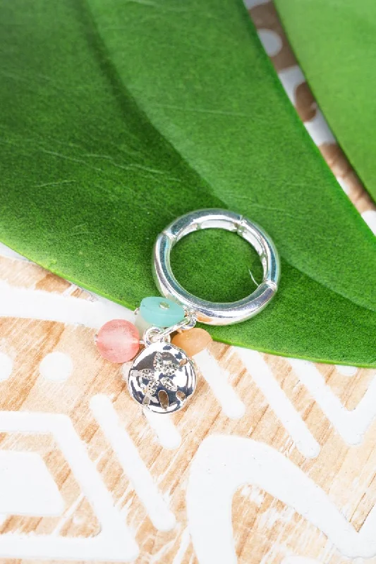 Handcrafted rings with raw emerald rough stones -SALE! Multi-Color Sea Glass and Sand Dollar Cluster Ring