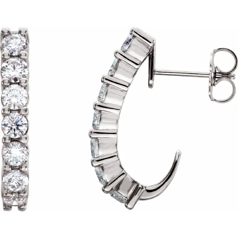 Drop Earrings with Enamel Coating -14K White Gold 1 1/4ct Lab-Grown Diamond J-Hoop Earrings Clarity SI, Color G-H