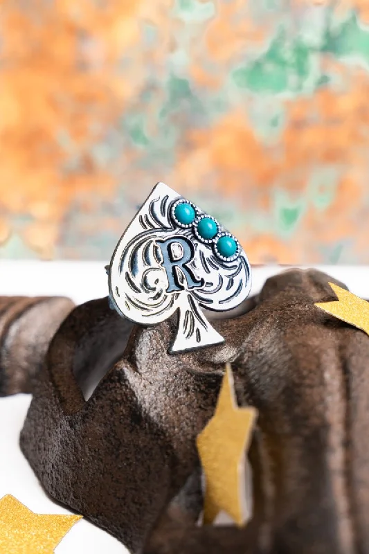 Rings with malachite stones for green patterns -TIPI Ace Of Spades 'R' Silvertone Cuff Ring