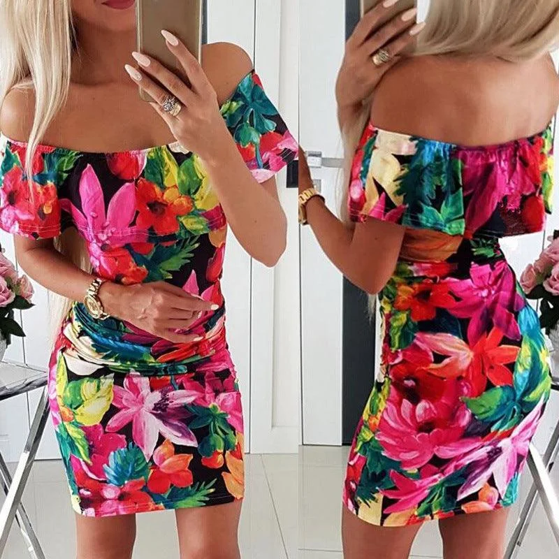 Belted Dresses for Shaping -Printed bag hip dress