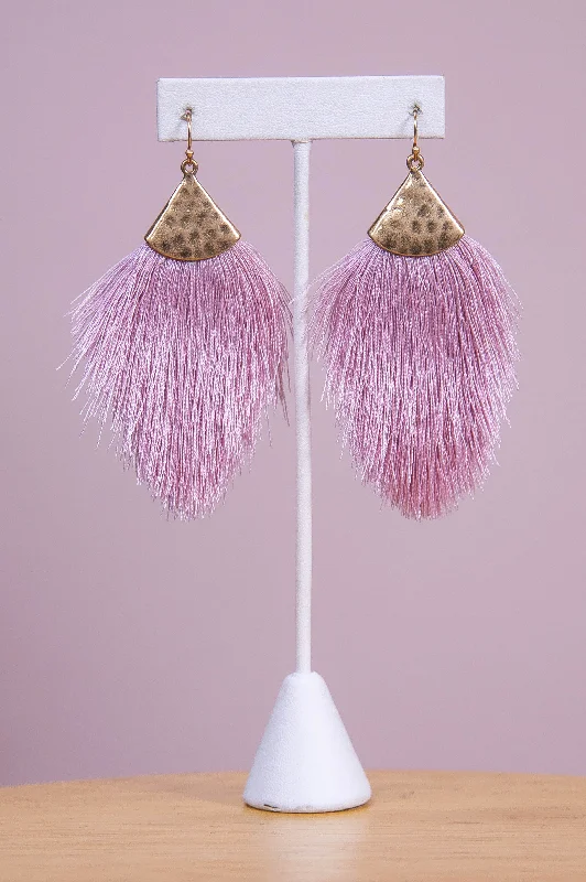 Geometric Drop Earrings for Trend -Mauve/Gold Hammered Fringe Tassel Earrings - EAR4348MV