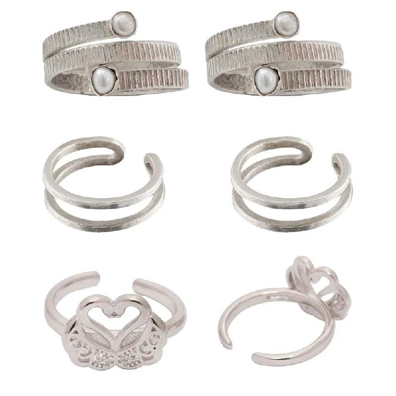 Rings with herkimer diamonds for raw clarity -Set Of Three Silver Toe Rings (3)