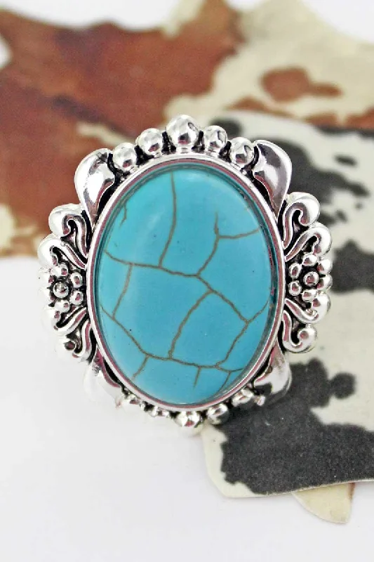 Rings with crescent moon for lunar charm -SALE! Turquoise Minerva Stretch Ring