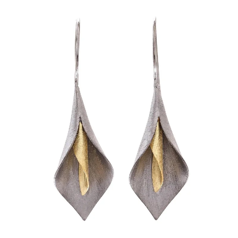 Drop Earrings for Engagement Party -NOVICA Dark Lily, Gold accented rhodium plated sterling silver drop earrings - 2*0.6