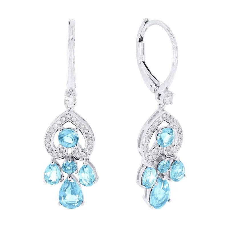 Drop Earrings with Star Motifs -6.5 16.9 Mm 2.30Ct Blue Topaz Drop/dangle Earrings In 14K White Gold