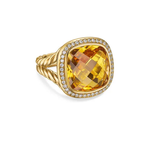 Rings with shield-shaped stones for boldness -Albion Ring in 18K Yellow Gold with Citrine and Diamonds, 15mm, Size 7