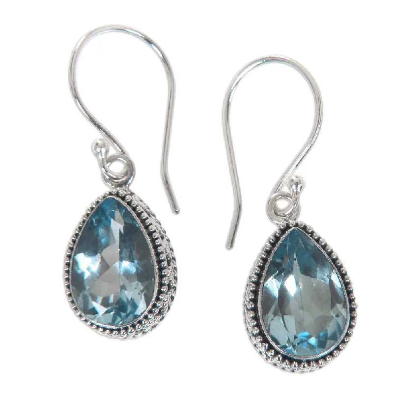 Drop Earrings for Graduation Day -Sterling Silver 'Sparkling Dew' Blue Topaz Earrings (Indonesia) - 1.2*0.4