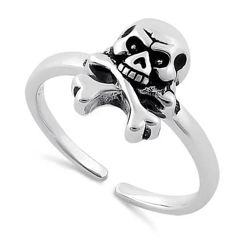 Simple rings with polished black onyx shine -Sterling Silver Jolly Roger Skull Toe Ring