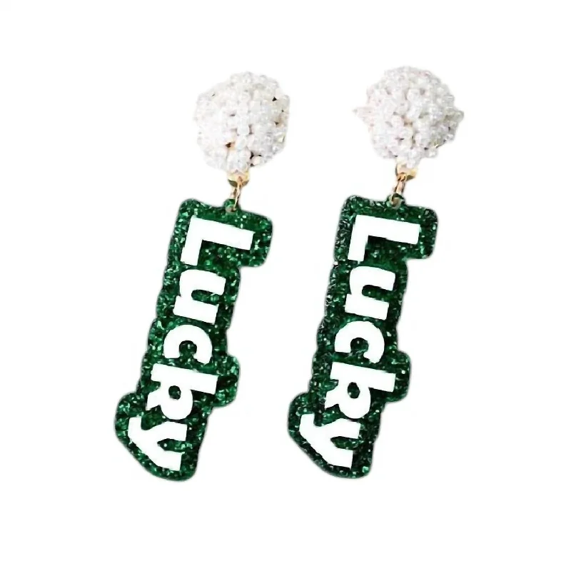 Animal Print Drop Earrings for Fun -Lucky St. Patrick's Day Earrings In Green/white