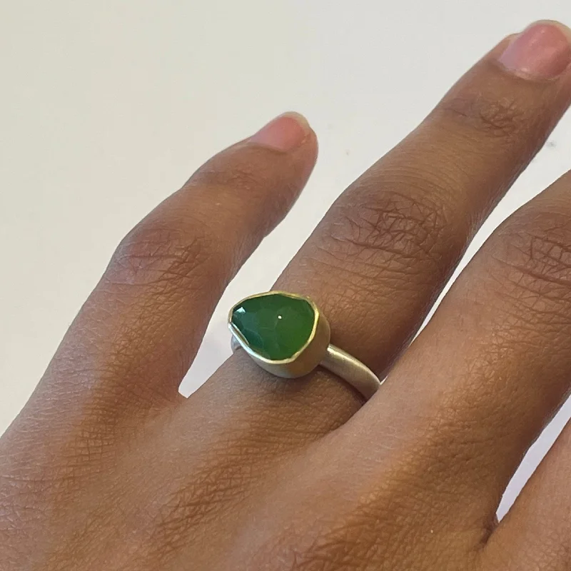 Handcrafted rings with raw emerald rough stones -NEW! OOAK Green Jade Bezel Set in 18kt Gold Ring by Heather Guidero