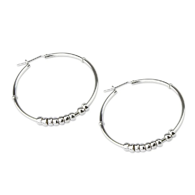 Minimalist Drop Earrings with Simplicity -Handmade Sterling Silver 'Spellbound' Hoop Earrings (Peru)