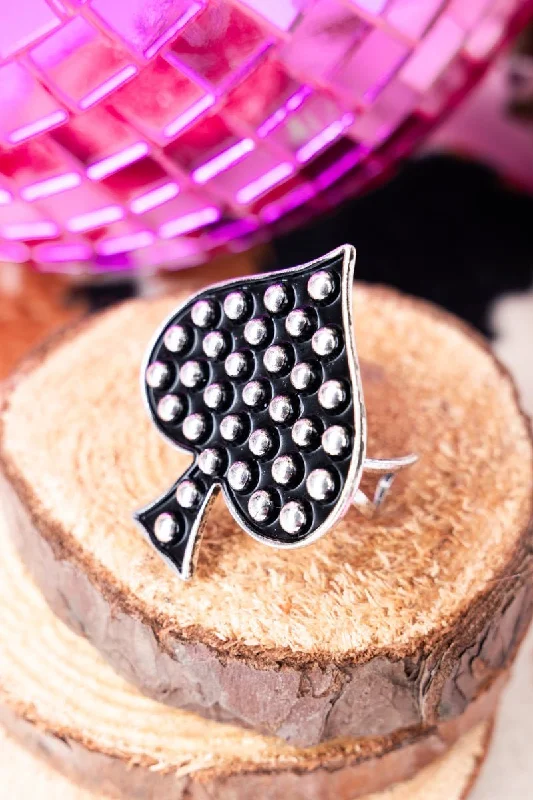 Rings with polished opal for iridescent beauty -TIPI Ramblewood Studded Spade Silvertone Cuff Ring