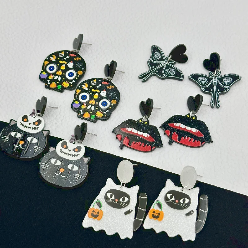 Drop Earrings with Symbolic Elements -Wholesale Halloween Ghost Pumpkin Cartoon Animal Acrylic Earrings