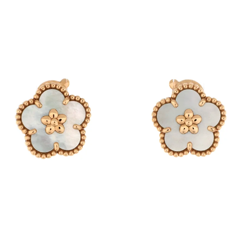 Small Drop Earrings for Delicate -Lucky Spring Plum Blossom Stud Earring Earrings Rose Gold and Mother of Pearl