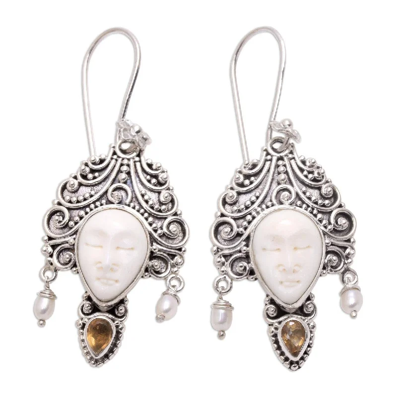 African Drop Earrings with Culture -NOVICA Jepun Janger, Citrine and cultured pearl dangle earrings - 2.4*0.9