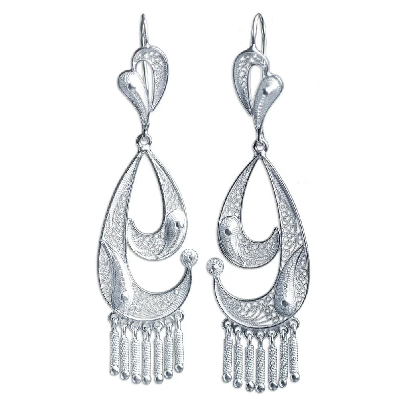 Star Shaped Drop Earrings for Charm -Graceful Silver Filigree Earrings from Peru, "Waves"