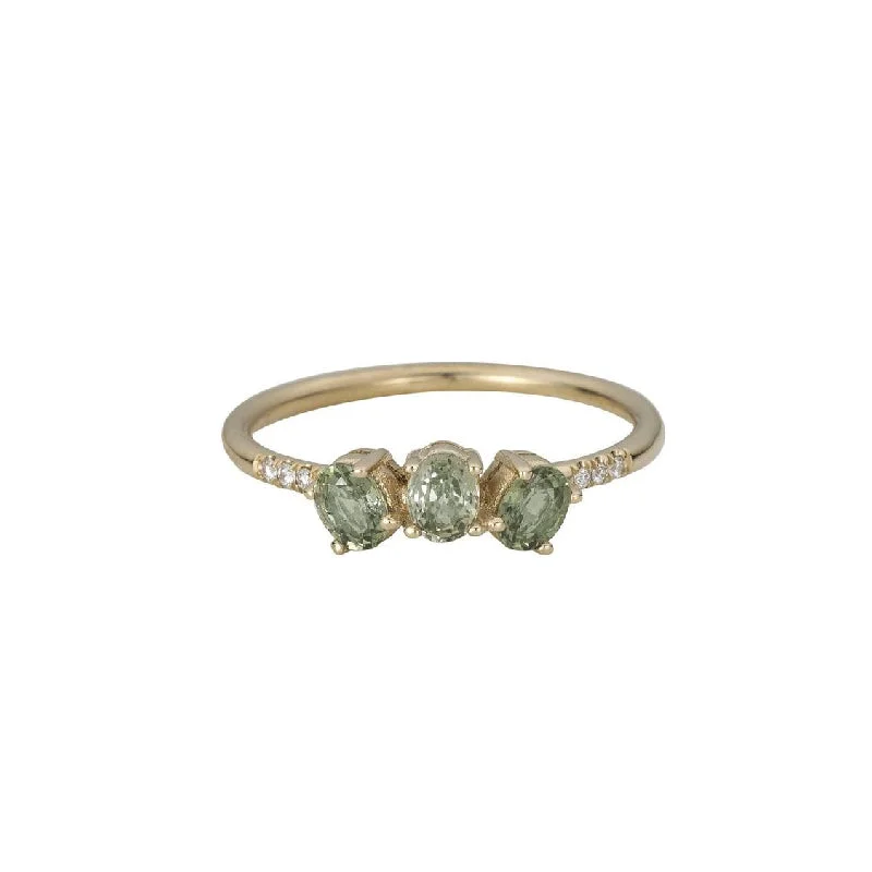 Rings with vintage-inspired rose-cut diamonds -Green Sapphire Fan Ring