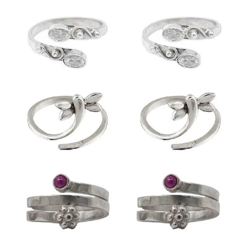 Rings with crescent moon for lunar charm -Set Of Three Silver Toe Rings (7)